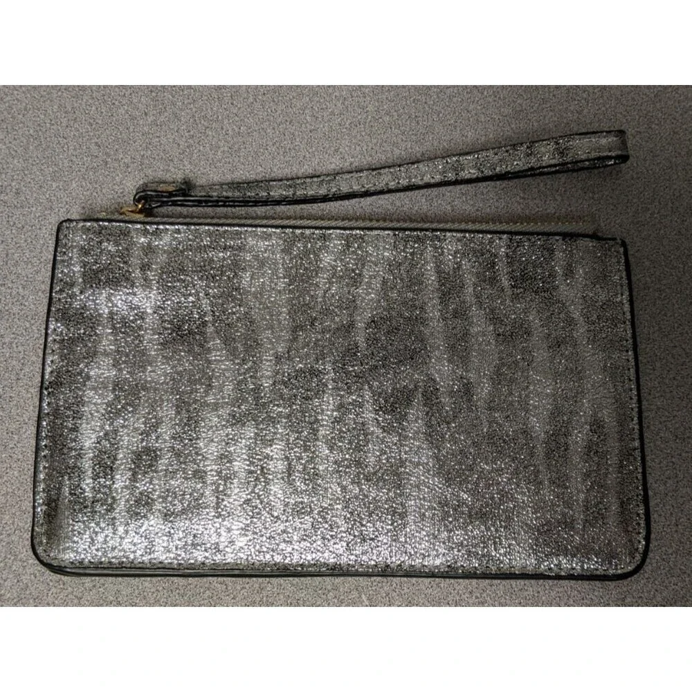 NEW~Neiman Marcus Silver Metallic Fabric Wristlet/Bag/Pouch